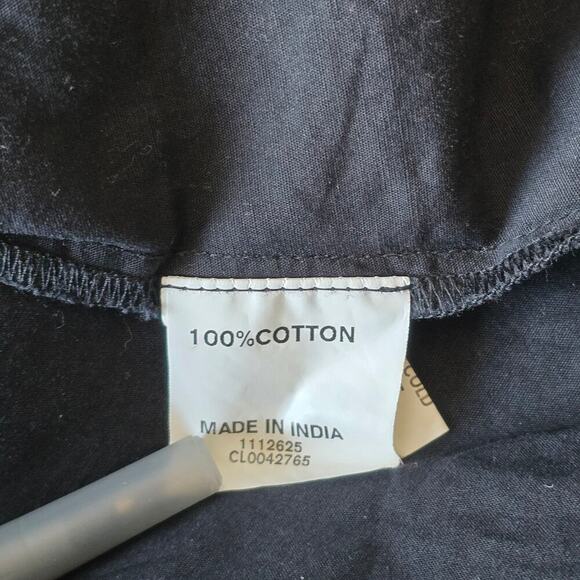 Black Gold Embroidered Midi Dress L 3/4 Sleeve Cotton Pockets Boho Elegant - Picture 8 of 11